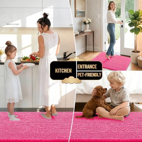 OLANLY Thick Chenille Bathroom Runner Rugs Mats 44x24, Hot Pink - Image 6