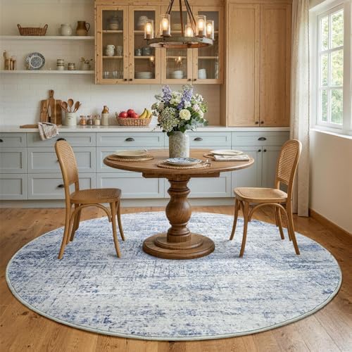 4ft Round Abstract Washable Area Rug for Living Room Blue - Image 4