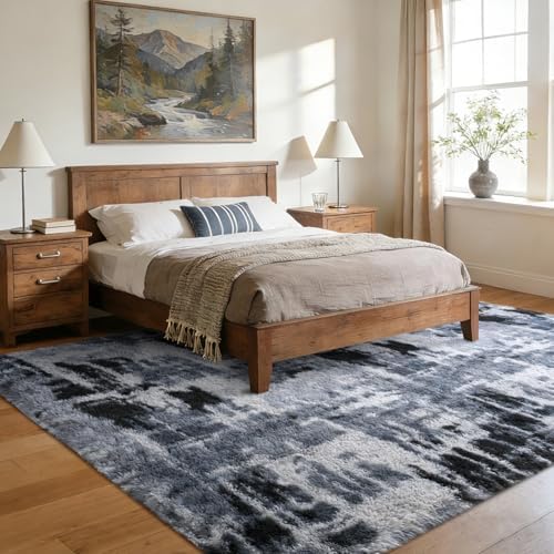6x9 Large Fluffy Shaggy Area Rugs Non-Slip for Living Room Tie-Dyed Blue - Image 3