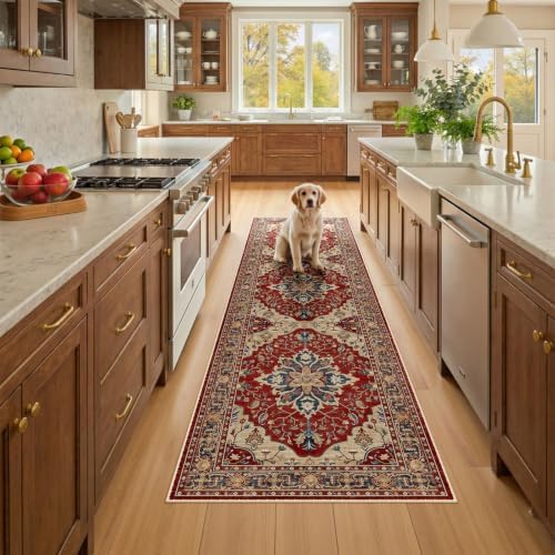 RELEANY Washable Area Rug, Runner 2'x7', Red/Blue by RELEANY