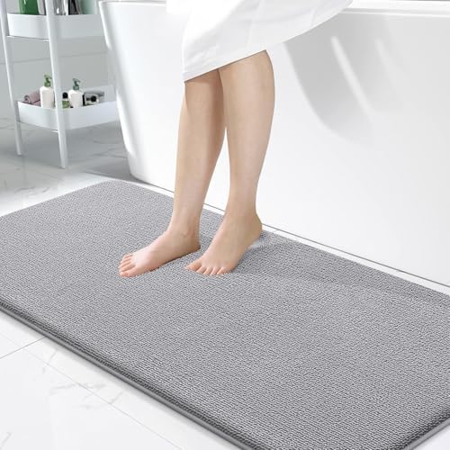 OLANLY Memory Foam Bathroom Runner Rug 50x30, Absorbent Long Bath Mat, Grey by OLANLY