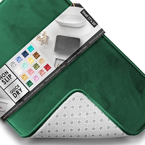 Clara Clark Bathroom Rugs, Velvet Memory Foam Bath Mat, Non-Slip, Machine Washable Bath Rugs - Dries Quickly, Ultra Soft Plush Bath Mats for Bathroom, 17 x 24, Hunter Green by ClaraClark