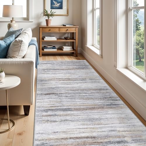 4x8 Wide Washable Runner Rug: Easy-to-Clean Runners for Hallway Entryway Kitchen Bedroom Living Room - Stain and Water Resistant Rugs with Non-Slip Backing - Soft Low-Pile Carpet Beige Grey - Image 6