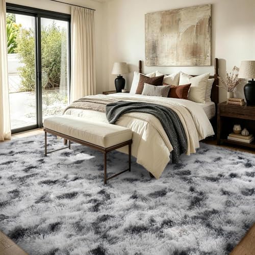 6x9 Non-Slip Fluffy Area Rugs For Living Room (Black and White) - Image 3