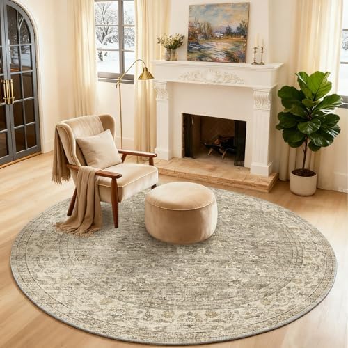 4x4 Round Bedroom Rug Washable: Living Room Rug Stain Resistant Non Slip Low Pile Small Area Rugs for Bedroom Kitchen Entryway Living Room Bedside Office Dorm Kids Room Entrance by palohom