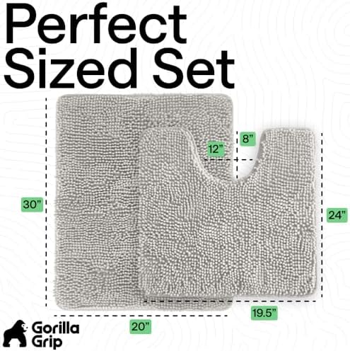 GORILLA GRIP Bathroom Area Rug Sets 2 Piece, Soft Chenille 30x20 Light Gray - Image 2