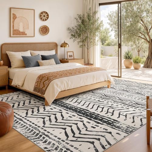 Nakagishi Black Rug Living Room Rugs: 10x14 Machine Washable Boho Large Neutral Modern Soft Moroccan Stain Resistant Indoor Floor Non Slip Accent Carpet for Bedroom Nursery Kids Playroom Office - Image 6