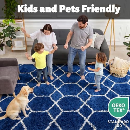 5x7 Area Rugs for Living Room Boys Bedroom, Fluffy Navy Blue and White Rug - Image 3