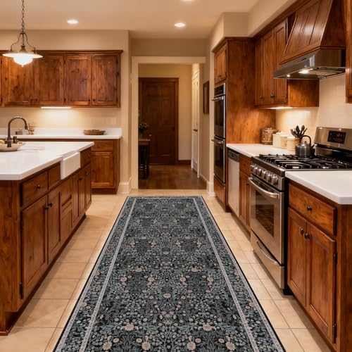 2'6" x 8' Runners Rug for Hallway Washable Soft Carpet (Black Flora) - Image 2