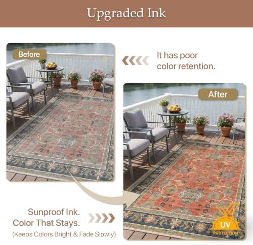 GENIMO Indoor Outdoor Rug, Washable for Patio and Deck, Rust Blue, 4x6 - Image 5