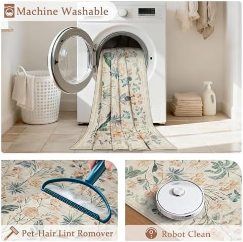 6x9 Area Rugs Boho Floral Washable Living Room Rug Neutral Carpet Nursery - Image 4