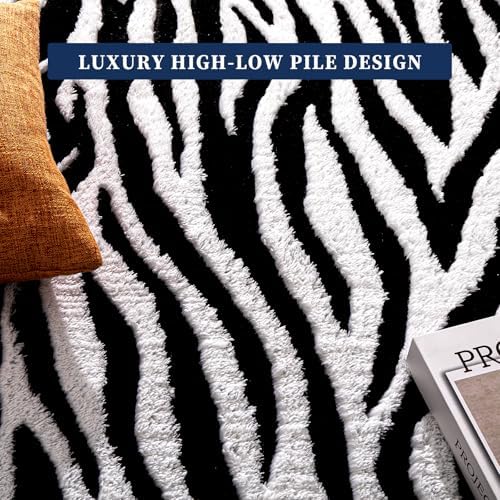 YIHOUSE 5×7 Ft Area Rugs, Black and White Modern Abstract Rug, Washable Plush Soft Zebra Print Carpet, Non-Slip Non-Shedding Rug for Living Room, Bedroom, Playroom, Home Office Decor - Image 4