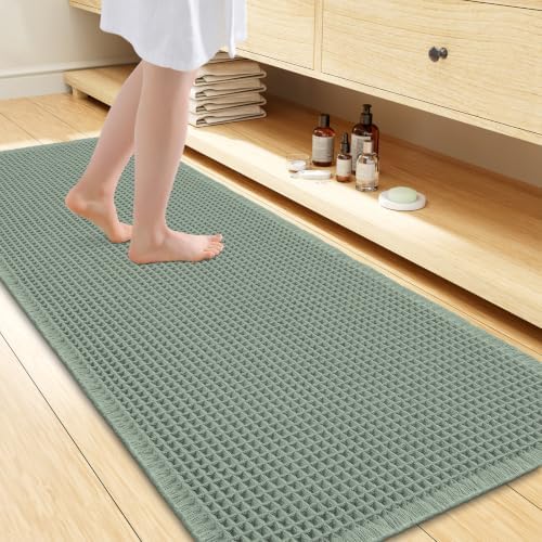 Smiry Waffle Bath Mat 47X24, Extra Soft Absorbent Bathroom Rugs, Sage Green by Smiry