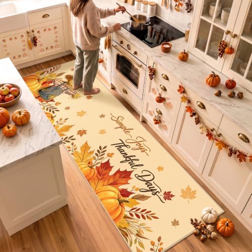 Fall Kitchen Rugs Runner 2.6'x10', Thankful Pumpkin Mats for Hallway by Acapet