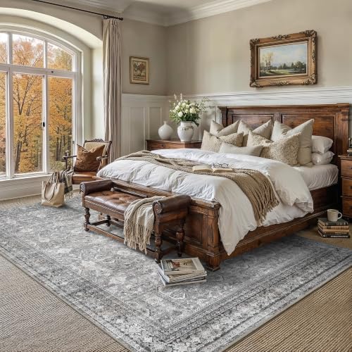 Schweek 9x12 Area Rug Grey Washable Living Room Rugs Distressed Vintage Rug - Image 3