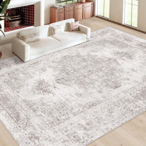 XLUEZ Area Rug 9x12 Living Room Rug, Machine Washable Vintage Distressed Medallion Rug Non-Slip Soft Low Pile Large Indoor Rugs for Bedroom Kitchen Dining Room Office(Grey,9'x12') - Image 2