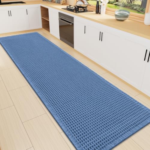 Smiry Waffle Bath Mat 72X16, Extra Soft Absorbent Bathroom Rugs, Blue by Smiry