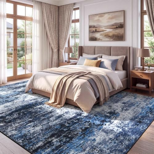 8x10 Area Rug for Living Room, Abstract Washable Large Rugs, Blue Gray - Image 2