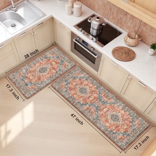 Boho Kitchen Mats for Floor 2PC Anti Fatigue Kitchen Rugs, Retro Red - Image 2