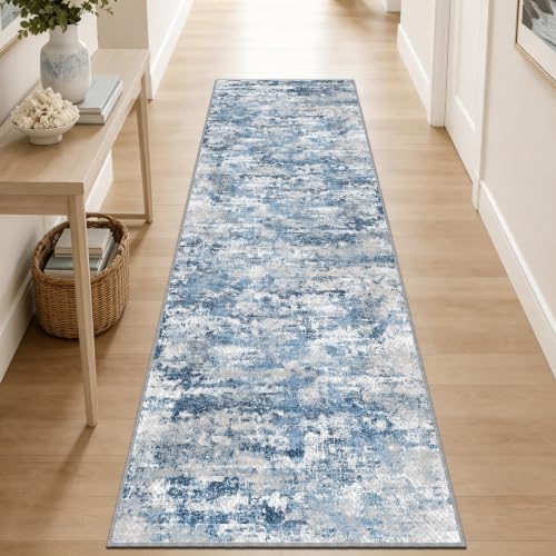 Modern Hallway Runner Rug 2x6, Textured Non Slip Carpet Runner, Ocean Blue by TTelephant