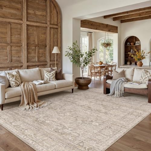 HUGEAR Beige Area Rug 8x10 Washable Neutral Rug for Living Room by HUGEAR