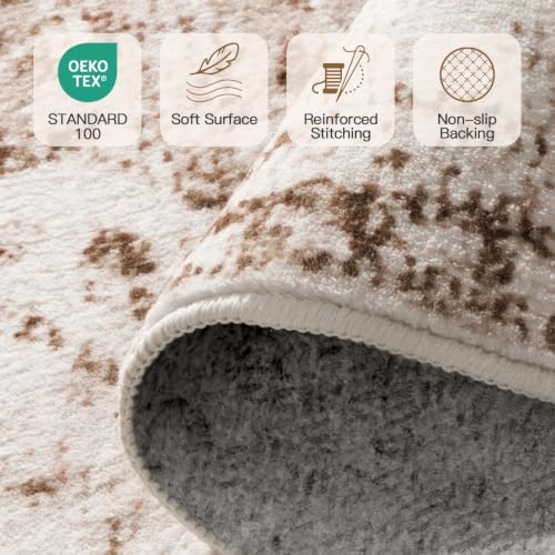 Lofus 3x5 Area Rugs for Living Room, Machine Washable Area Rug, Soft Small Rugs for Bedroom, Kitchen, Office and Indoor, Vintage Boho Carpet, Non-Slip Low Pile Carpets, Vintage Beige Brown - Image 4