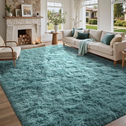 5x7 Rug for Living Room Teal Shag Area Rugs, Modern Plush Non-Slip Soft Carpets for Bedroom Kids Nursery Dorm Daycare Floor by Lo%CC%80utiRootHome