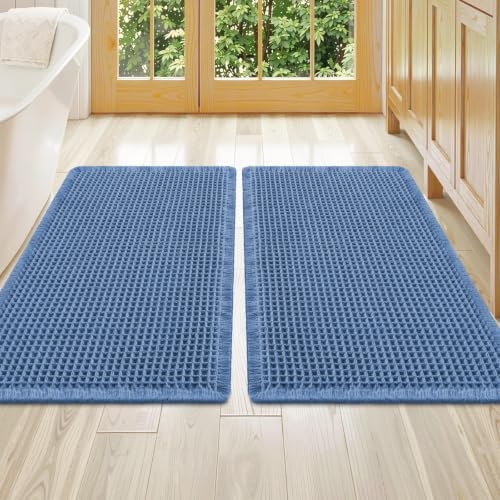 Smiry Waffle Bathroom Rugs Sets 2 Piece (36x24+36x24, Blue) by Smiry