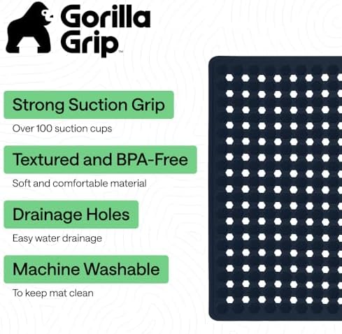 GORILLA GRIP Square Shower Stall Mat, Bathtub Floor Mat, 21x21 Navy - Image 2