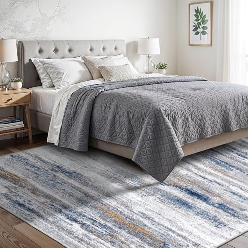 5x8 Area Rug for Living Room: Non-Slip Washable Rugs Navy Grey - Image 3