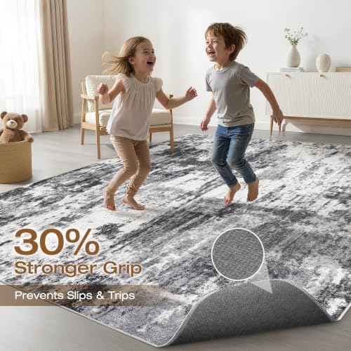 LOONGRUG 9x12 Area Rug Washable Neutral Modern Living Room Rug Black White - Image 3