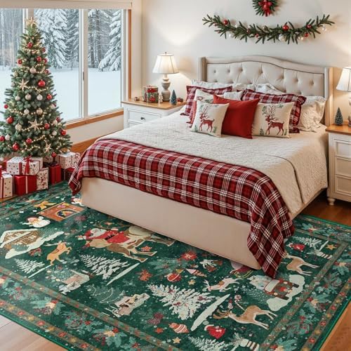 Rugxara Christmas Rug 5x7 Area Rugs for Living Room Bedroom, Green - Image 3