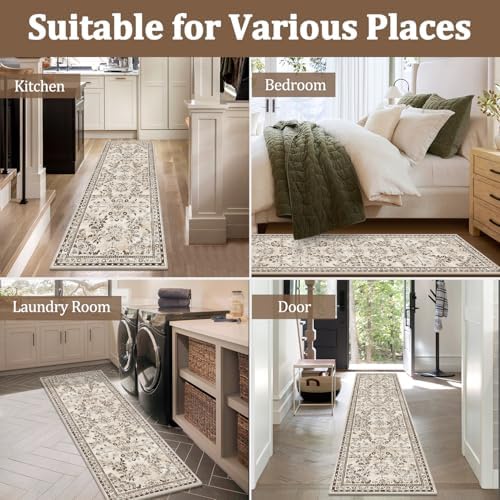 Yamaziot 2x5 Washable Hallway Runner Rug Non Slip Floral Carpet, Brown - Image 6