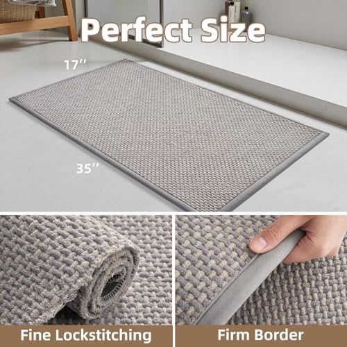 PADOOR-Bath Mat-Super Absorbent Chenille Bathroom Mats-Rubber Backed Bath Mats for Bathroom Non Slip, Easy Clean Bathroom Rugs Front of Bathtub,Shower Room,Sink-17×28, Grey&Beige - Image 2