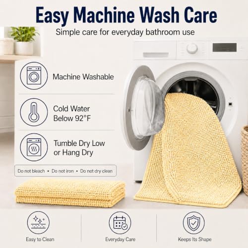 Bathroom Rugs Sets 2 Piece Plush Chenille Bath Rugs Non-Slip Bath Mats Absorbent Shaggy Rugs,Bathtub Mat,Bathroom Mats,Washable Bathroom Carpet for Tub, Shower,Washroom-32x20 + 24x16 Light Cream - Image 5