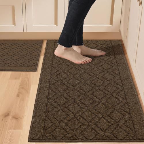 COSY HOMEER 48x20/30X20Inch Kitchen Rug Mats Non-Slip Washable,Brown by COSYHOMEER