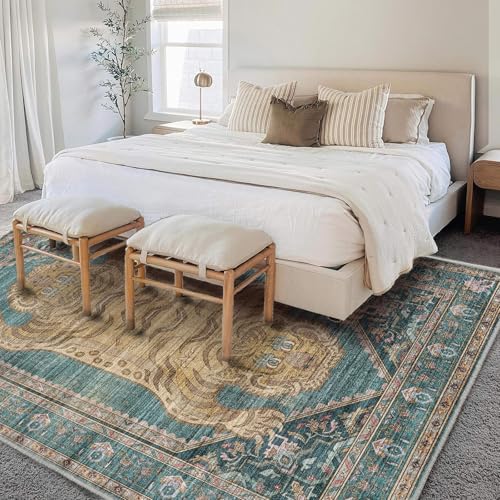 CHAMPLANT Area Rug 6'x9' Washable Vintage Traditional Floor Cover Thin Retro Kitchen Indoor Distressed Non Slip Carpet for Living Room Bedroom Dining Room - Image 2