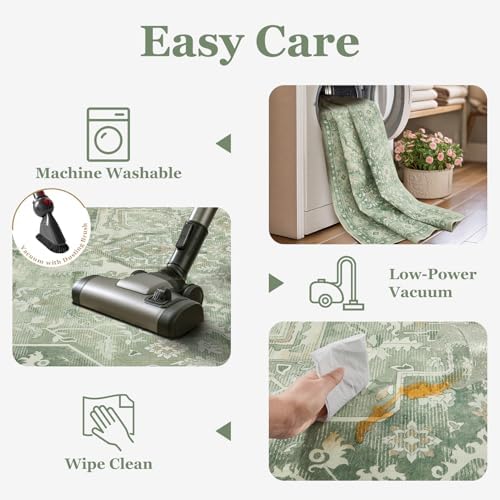 Sage Green 2x6 Runners for Kichen Floor Washable Non Skid, Soft Green Medallion Hallway Runner Rug for Entryway Foyer Mudroom, Cottagecore Carpet Runners 6ft for Bedside Bathroom Laundry Room - Image 6