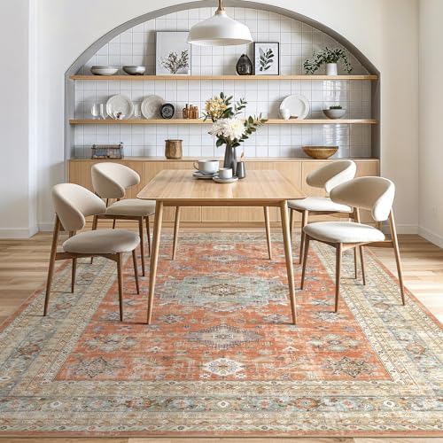 cotiled 8x10 Area Rug for Living Room, Washable, Traditional, Orange - Image 7