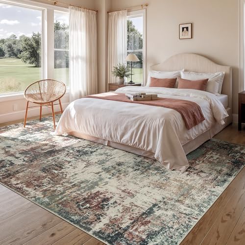 Rugflix 9x12 Area Rugs for Living Room, Washable Rust Brown Green Large Rug - Image 2