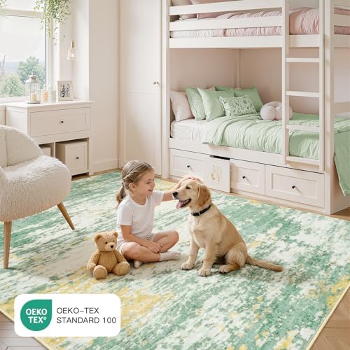 5x7 Area Rug for Living Room, Abstract Washable Non-Slip Rugs, Light Green - Image 5