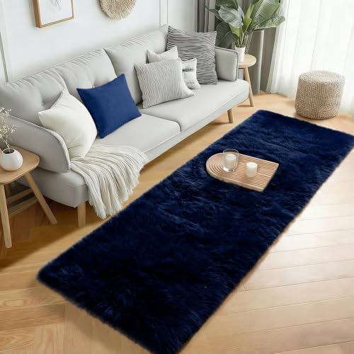 Navy Blue Runner Rug 2x6 Fluffy Dark Blue Bedside Rugs for Bedroom Boy Room - Image 3