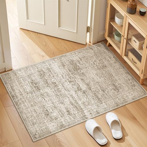 2x3 Rug Non Slip, Small Washable Entryway Rug,Brown by Restydon