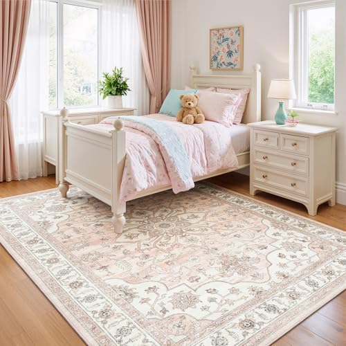 5x7 Washable Nursery Rug, Cute Pink Non-Slip Rugs for Bedroom Girls - Image 2