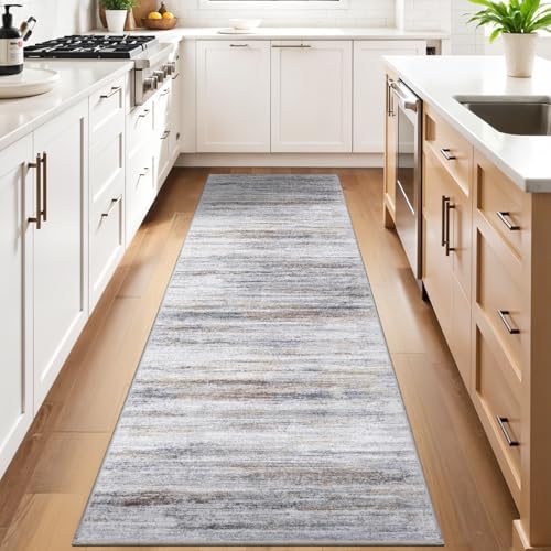 3x10 Washable Runner Rug for Family: Easy-to-Clean Runners for Hallway Entryway Bedroom - Stain and Water Resistant Rugs with Non-Slip Backing - Soft Low-Pile Carpet 10ft Beige Grey by WIEVEDENS