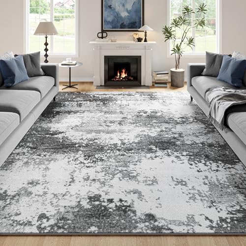 Washable Rug 6x9 Area Rugs for Living Room Bedroom Carpet, Grey Indoor Vintage Abstract Boho Large Rug Non Slip Faux Wool Rugs for Dorm, Dining Room Table, Nursery, Kids Playroom, Gray by Acapet