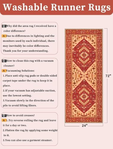 SERISSA 2x5 Washable Non Slip Boho Runner Rug for Hallway，Red - Image 2