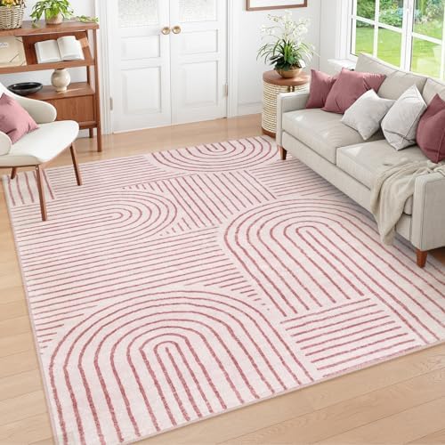Lahome Abstract Washable 6x9 Area Rugs, Soft Pink Rugs for Bedroom Girls by Lahome