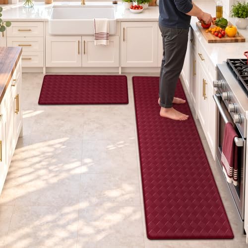 TranquilRelax 2-Piece Kitchen Mats, Cushioned Non-Slip Floor Mats, Burgundy by Unknown