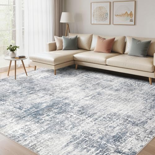kakania Abstract 12x15 Area Rugs for Living Room: Washable Rugs Blue Grey by kakania